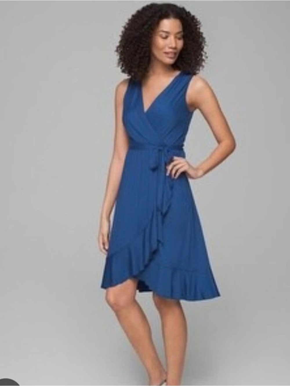 Soma Double Lined Bliss Ruffle Trim Short Sleeveless Dress Blue